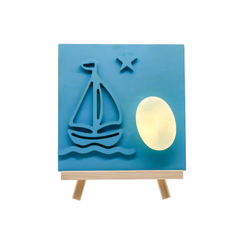 Oceaankleurige zeilboot bamboe gesneden houten lamp - Sail Shadow Baking