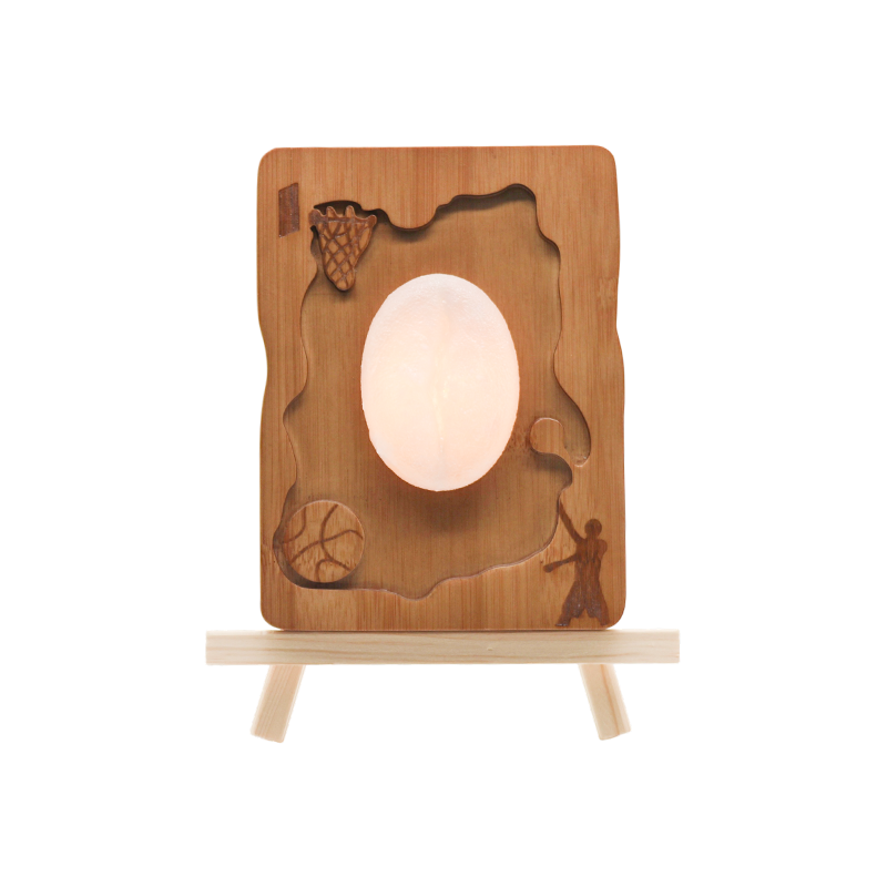 Walnootkleurige sportstijl reliëf houten kunstlamp - sterke wind die schaduw achtervolgt / blauw vuurbooglicht
