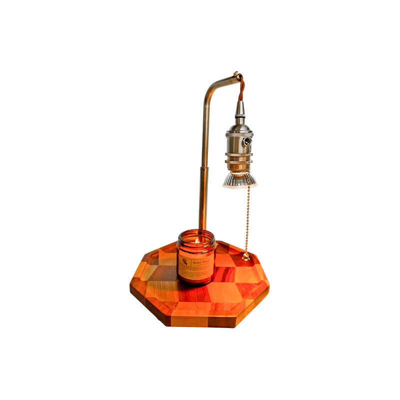 Retro kaarsenwarmerlamp met messing en hout - Vergulde Dawn