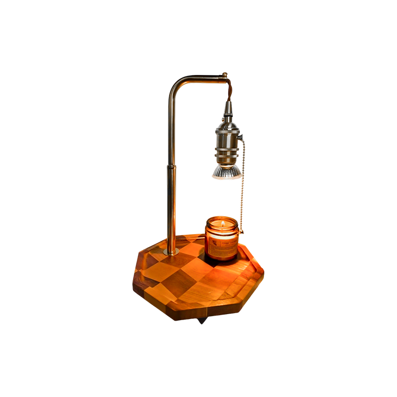 Retro kaarsenwarmerlamp met messing en hout - Vergulde Dawn
